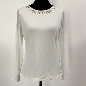 Calvin Klein Women's Embellished-Neck Top White Size SMALL